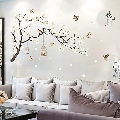 BWCXXZH Large White Flower Wall Stickers 50"x74" | Removable DIY Cherry Blossom Tree Wall Murals for Home Decor thumbnail 7