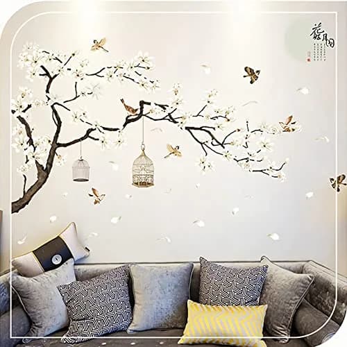BWCXXZH Large White Flower Wall Stickers 50"x74" | Removable DIY Cherry Blossom Tree Wall Murals for Home Decor thumbnail 3