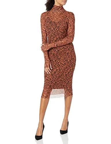 Steve Madden Apparel Women's Vivienne, Mocha Bisque, M | Psychedelic Dreams Mesh Midi Dress thumbnail 1