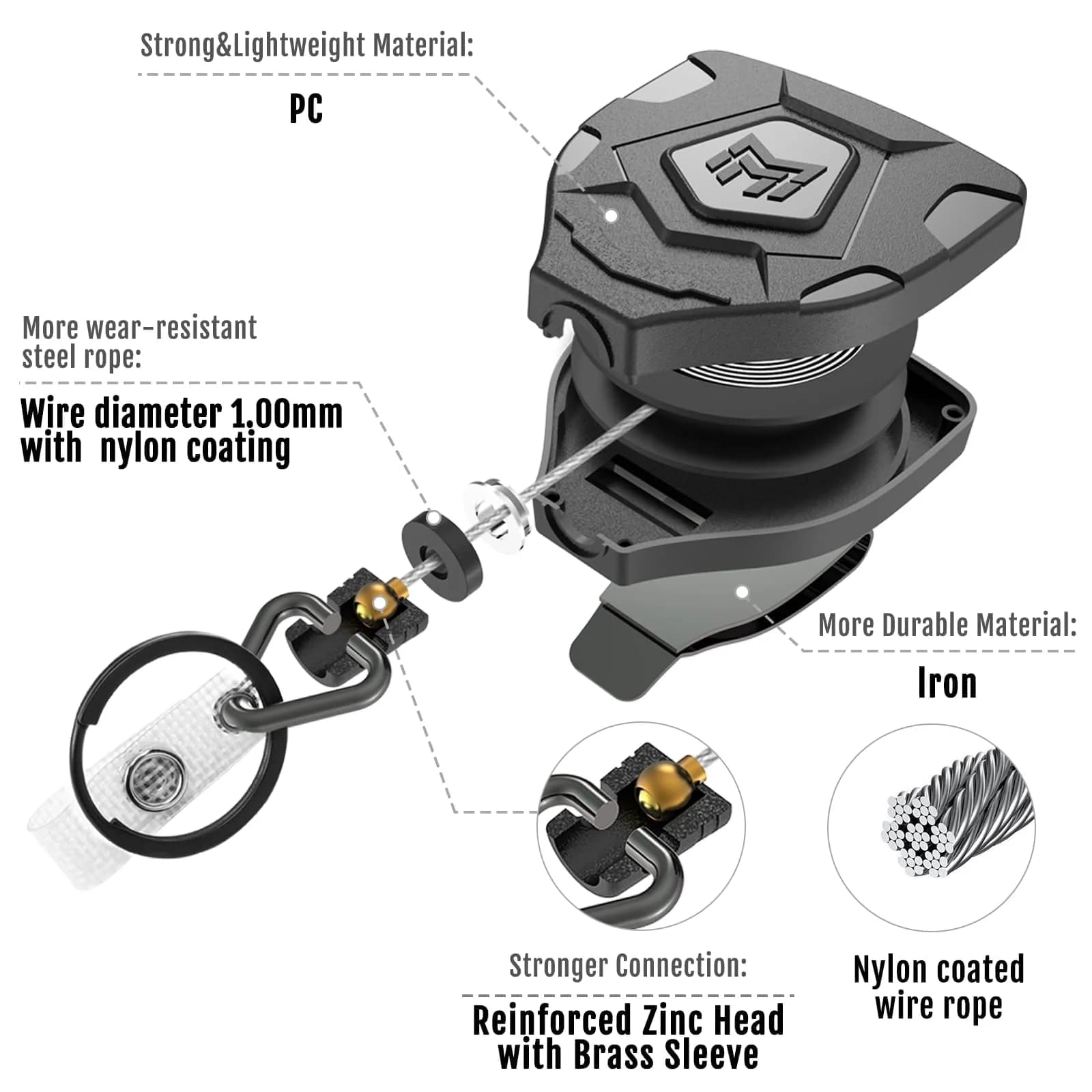 MNGARISTA Heavy Duty Retractable Badge Reel with Carabiner & Key Ring, 9cm (3.5") | Strong 8 oz Pull Force - view 5