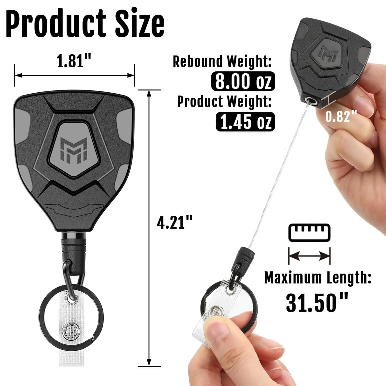 MNGARISTA Heavy Duty Retractable Badge Reel with Carabiner & Key Ring, 9cm (3.5") | Strong 8 oz Pull Force - view 3