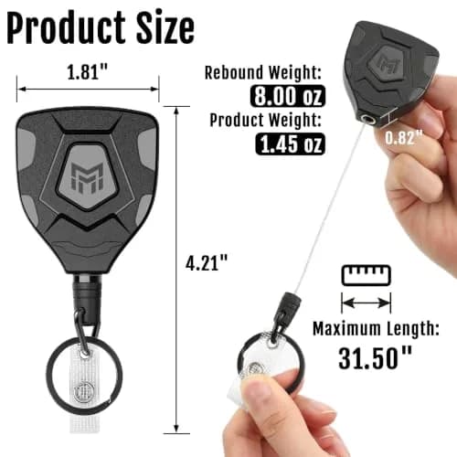 MNGARISTA Heavy Duty Retractable Badge Reel with Carabiner & Key Ring, 9cm (3.5") | Strong 8 oz Pull Force thumbnail 3