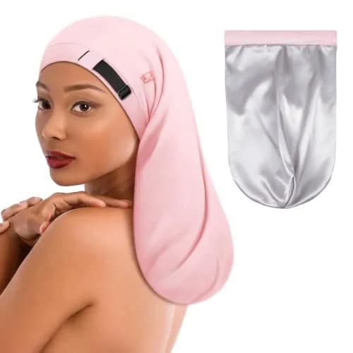 Fittia Long Satin Hair Bonnet for Locs, Dreadlocks & Braids | Adjustable XL Beanie for Women’s Hair Sleep thumbnail 1