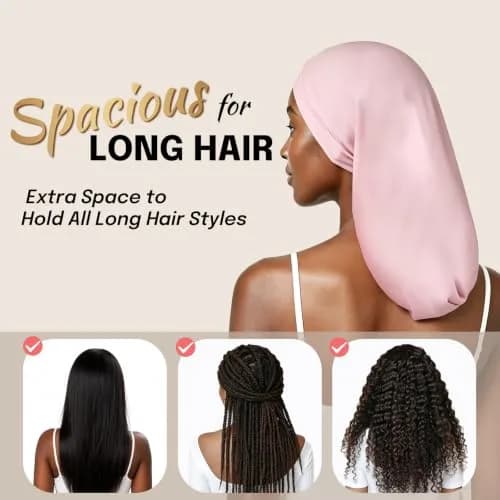 Fittia Long Satin Hair Bonnet for Locs, Dreadlocks & Braids | Adjustable XL Beanie for Women’s Hair Sleep thumbnail 3