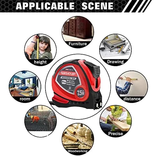 WISEUP Industrial Magnetic Tape Measure with Fractions 1/8 and Metric | Self-locking, Accurate, Durable (70-120 chars) thumbnail 6