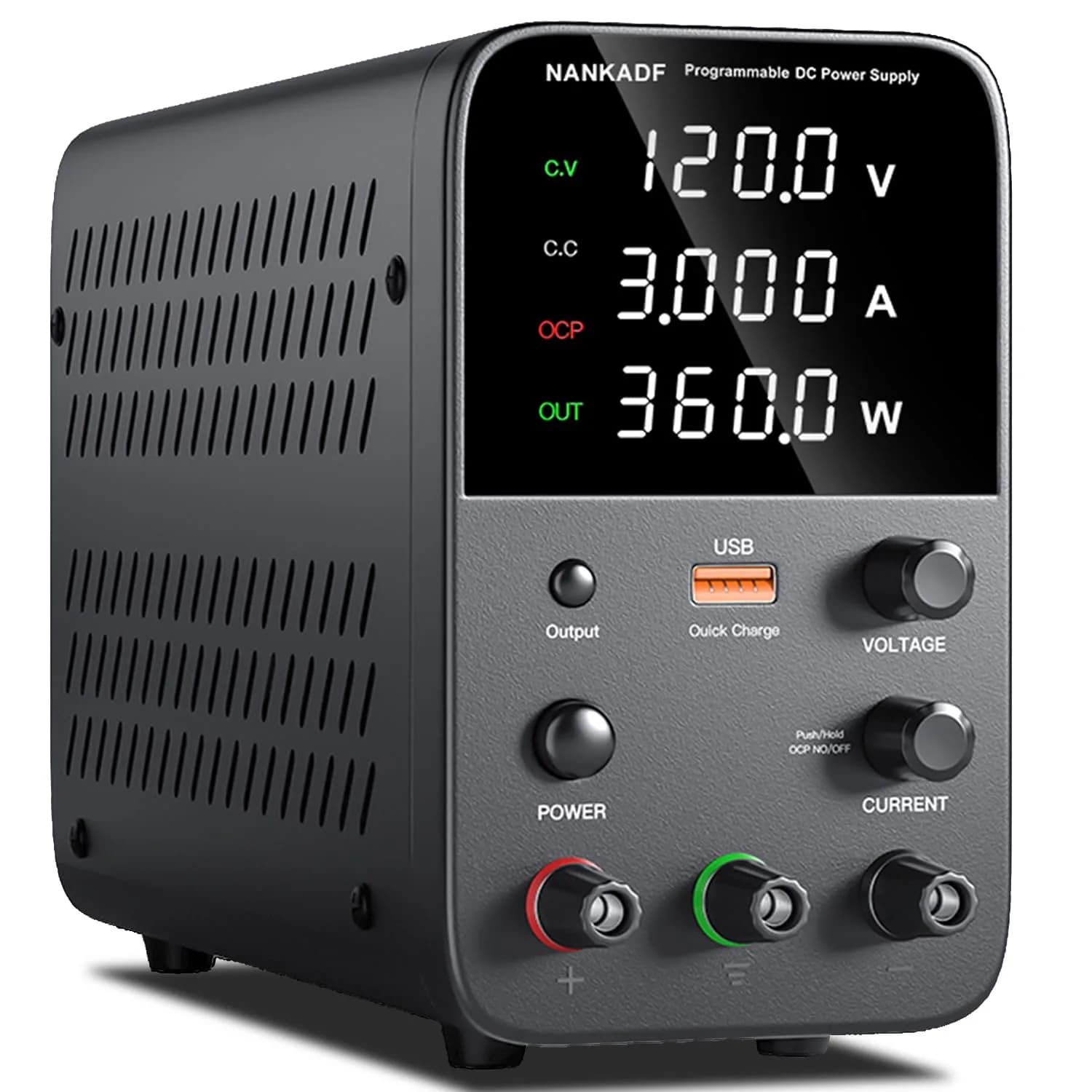NANKADF 120V 3A Black DC Power Supply with Encoder Knob & USB Quick-Charge - main product image