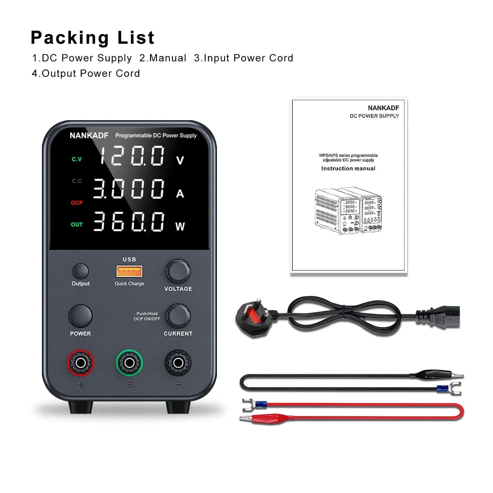 NANKADF Black Bench Power Supply 120V 3A (360W) | Precise Encoder Adjustment & USB Fast Charging - view 6