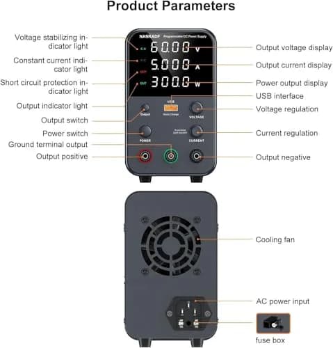 NANKADF 60V 5A Black Bench Power Supply | Precise Encoder Knob & USB Fast Charging thumbnail 7