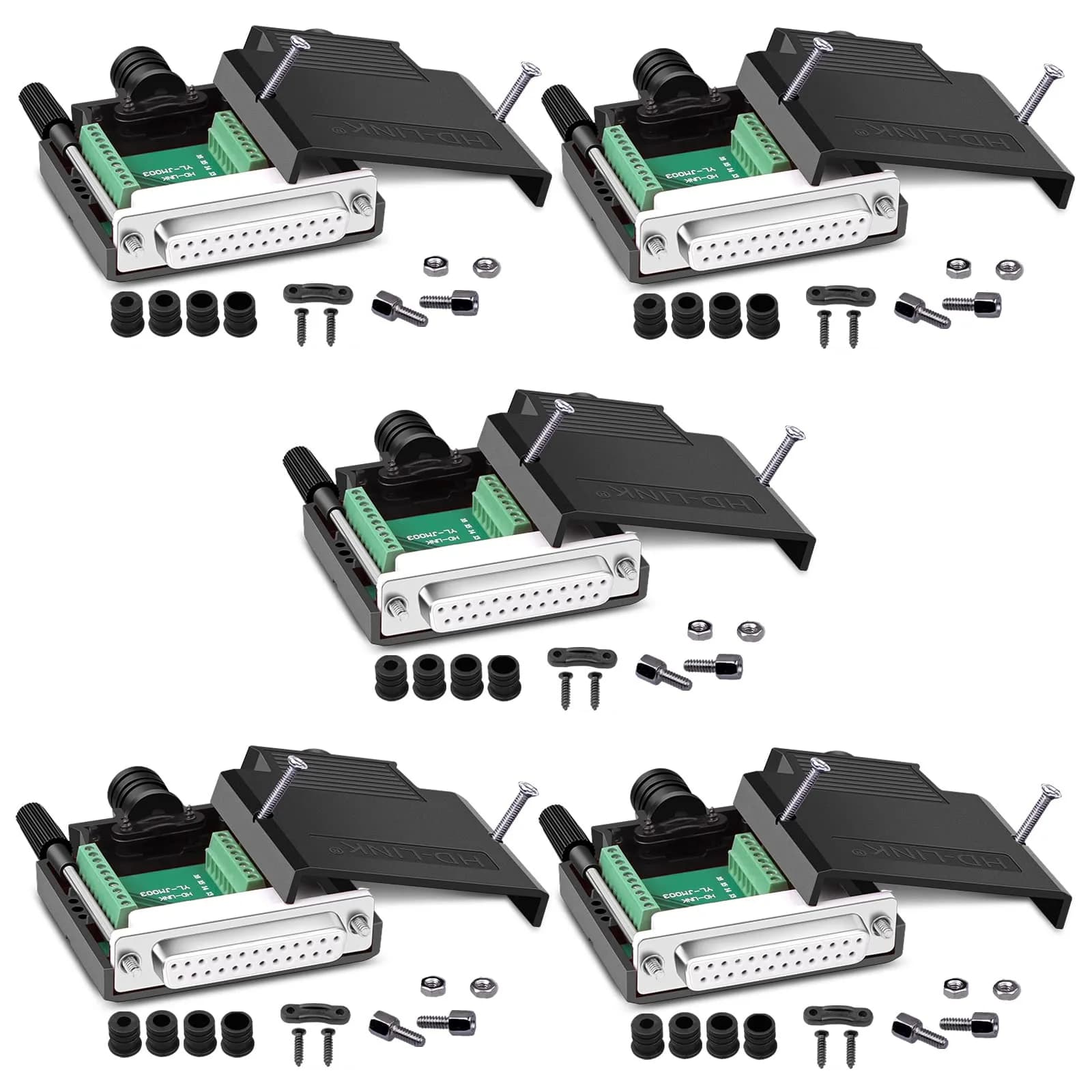 ANMBEST DB25 Solderless Terminal Adapter Female 5PCS | 3.81mm Pin Pitch, 16mm Thin Module - main product image