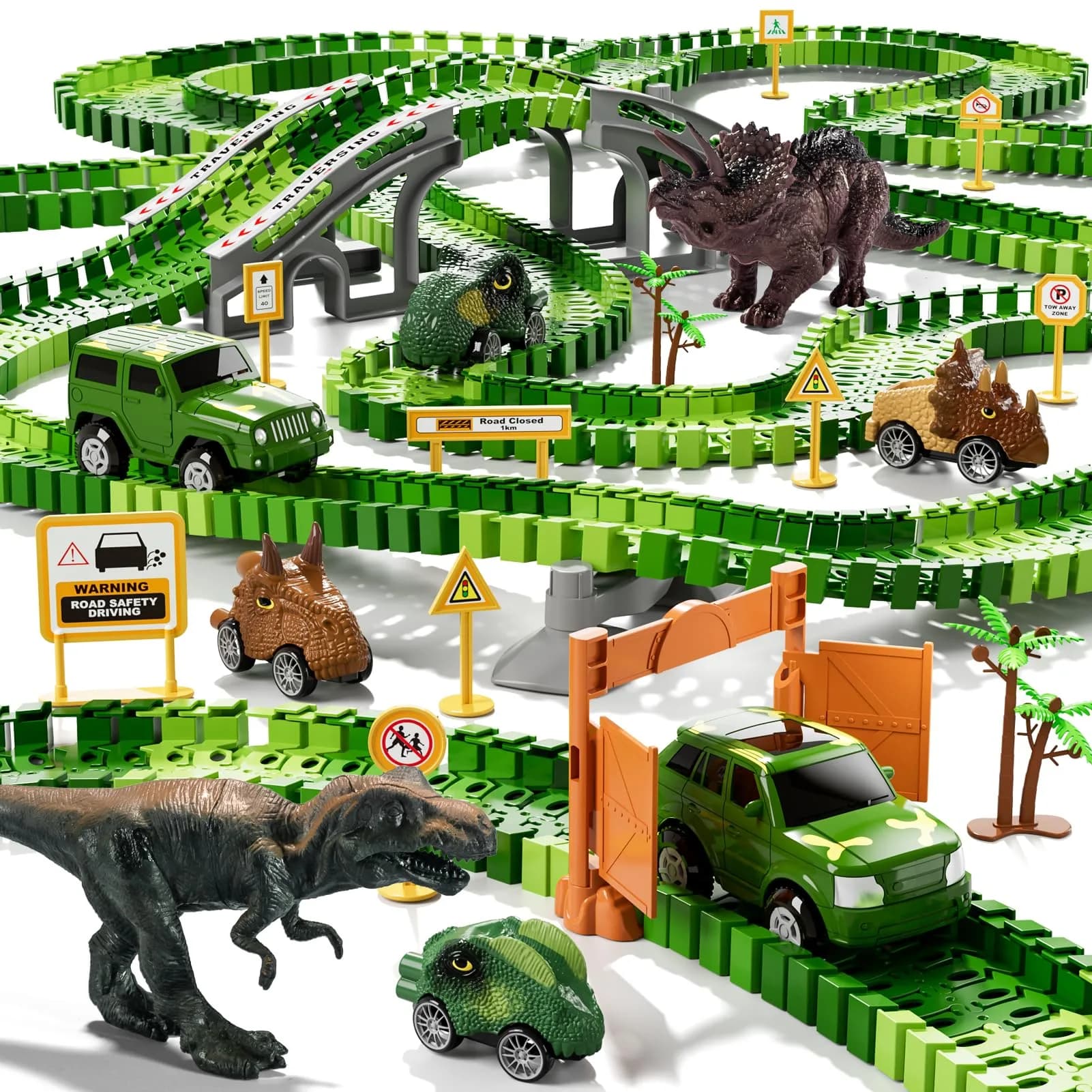 IHAHA 169 PCS Dinosaur Race Car Track Toys with Light, Sound & Spray | STEM Educational Toy for Boys Ages 3-7 - main product image