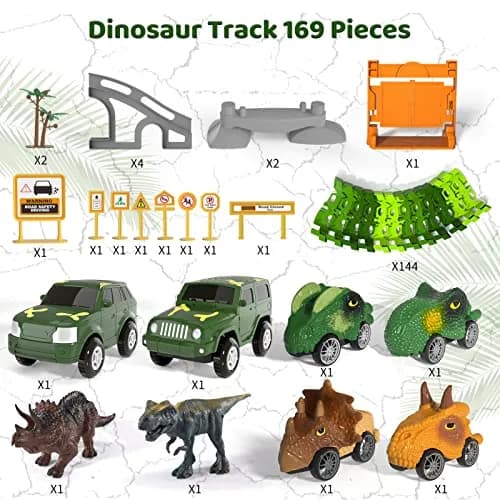 IHAHA 169 PCS Dinosaur Race Car Track Toys with Light, Sound & Spray | STEM Educational Toy for Boys Ages 3-7 thumbnail 5