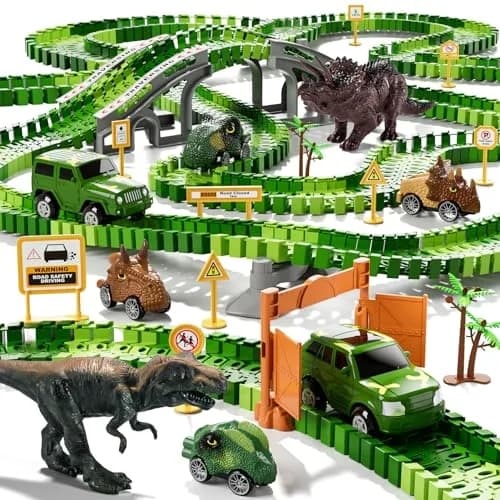 IHAHA 169 PCS Dinosaur Race Car Track Toys with Light, Sound & Spray | STEM Educational Toy for Boys Ages 3-7 thumbnail 1