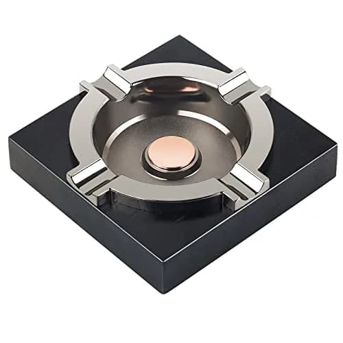 OILP Cigar Ashtray with Solid Wood Base & Metal Tray | Modern Black Design for Home/Office thumbnail 1