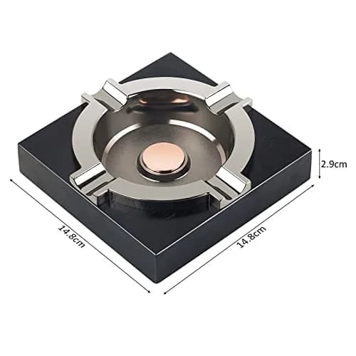 OILP Cigar Ashtray with Solid Wood Base & Metal Tray | Modern Black Design for Home/Office thumbnail 4