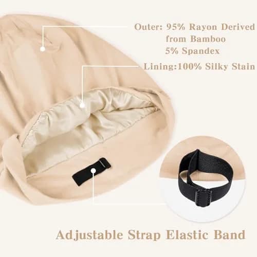 Fittia Satin Lined Sleep Bonnet, Adjustable Non-Slip Cap for Locs, Medium | Silky Satin, Adjustable Fit for All Hair Types thumbnail 4