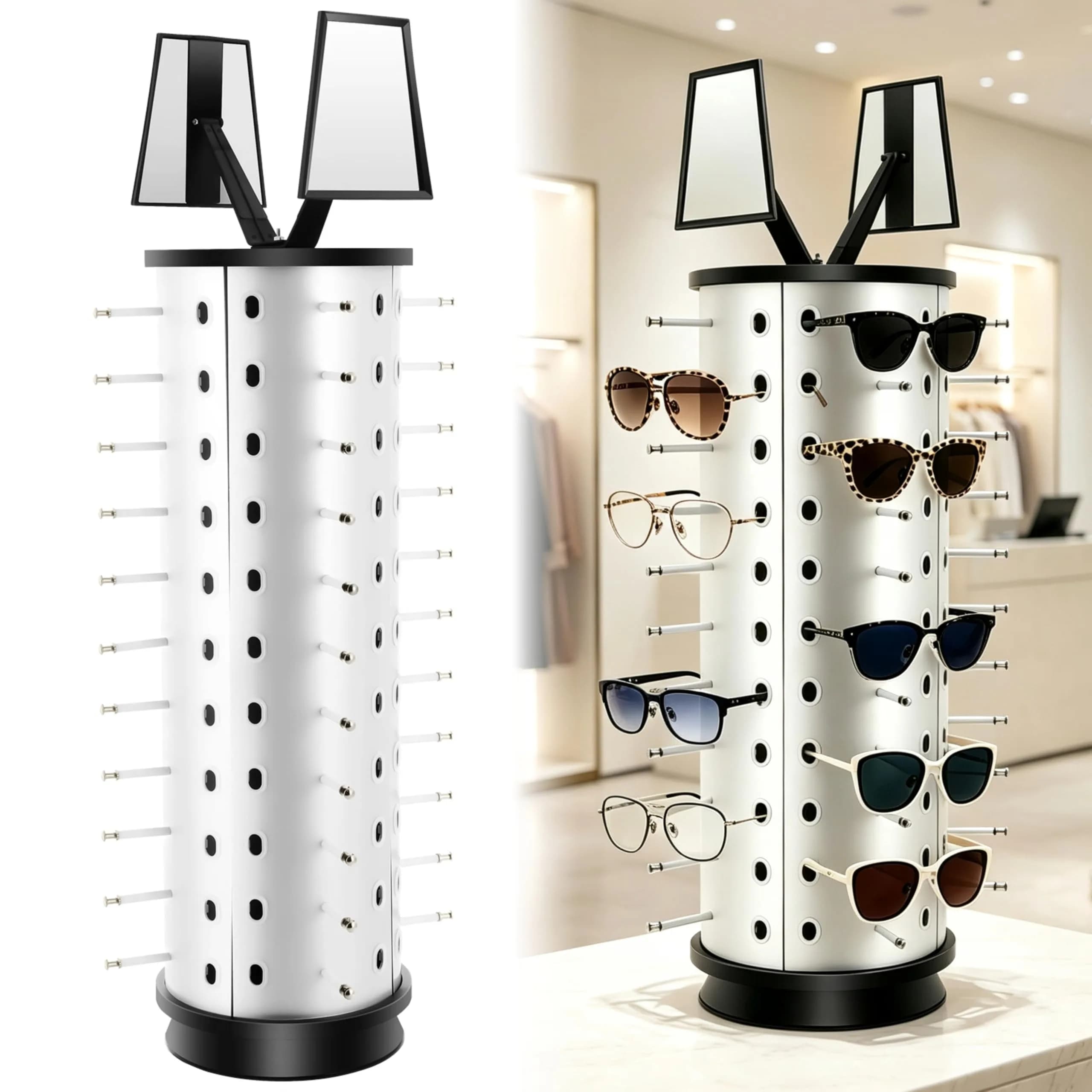 kunghei 360°Spinner Sunglasses Organizer Glasses Holder Display Rack | Rotating Eyewear Stand with Mirrors (38.99 USD) - main product image