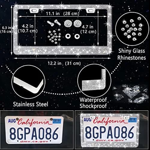 NBTEPEM 27 pcs Bling Car Accessories Set for Women, Silver Diamond | Universal Fit, Luxury Rhinestones, Easy Install thumbnail 4