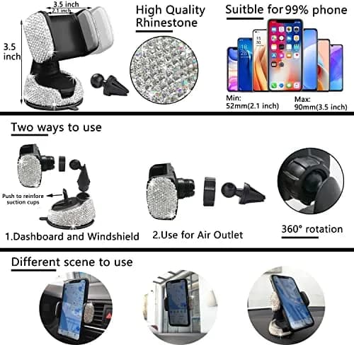 NBTEPEM 27 pcs Bling Car Accessories Set for Women, Silver Diamond | Universal Fit, Luxury Rhinestones, Easy Install thumbnail 5