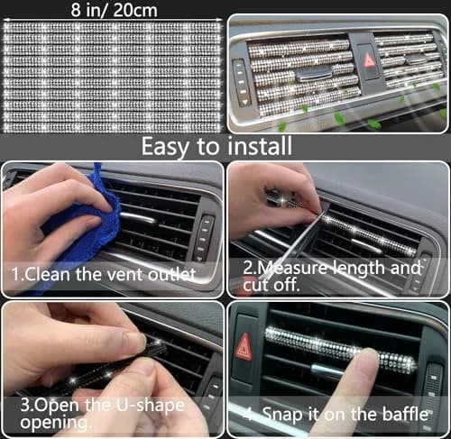 NBTEPEM 27 pcs Bling Car Accessories Set for Women, Silver Diamond | Universal Fit, Luxury Rhinestones, Easy Install thumbnail 6