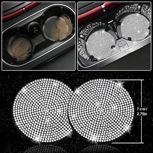 NBTEPEM 27 pcs Bling Car Accessories Set for Women, Silver Diamond | Universal Fit, Luxury Rhinestones, Easy Install thumbnail 7