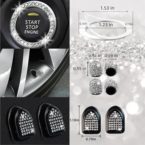 NBTEPEM 27 pcs Bling Car Accessories Set for Women, Silver Diamond | Universal Fit, Luxury Rhinestones, Easy Install thumbnail 8
