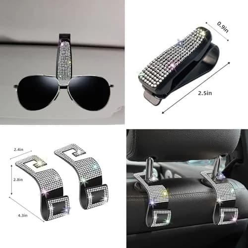 NBTEPEM 27 pcs Bling Car Accessories Set for Women, Silver Diamond | Universal Fit, Luxury Rhinestones, Easy Install thumbnail 9