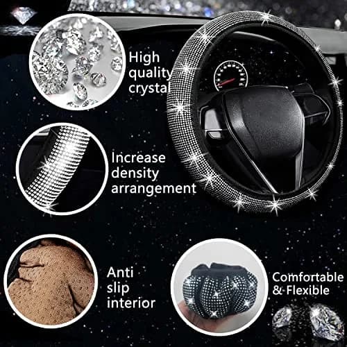 NBTEPEM 27 pcs Bling Car Accessories Set for Women, Silver Diamond | Universal Fit, Luxury Rhinestones, Easy Install thumbnail 3