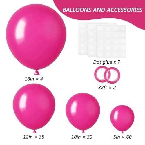 RUBFAC Hot Pink Balloon Arch Kit 129pcs | Assorted Colors for Party Decorations thumbnail 2