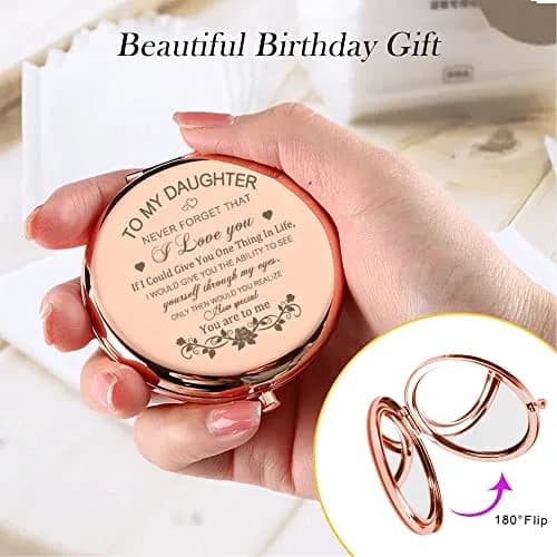 GAOLZIUY Rose Gold Daughter Compact Mirror | 7.49cm (2.95in) Diameter thumbnail 7