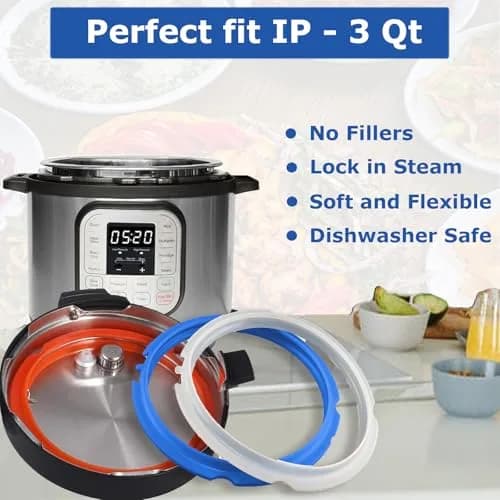 Fuator 3Qt Instant Pot Sealing Ring & Float Valve Caps | 3 Pack Clear, Red, Blue thumbnail 3
