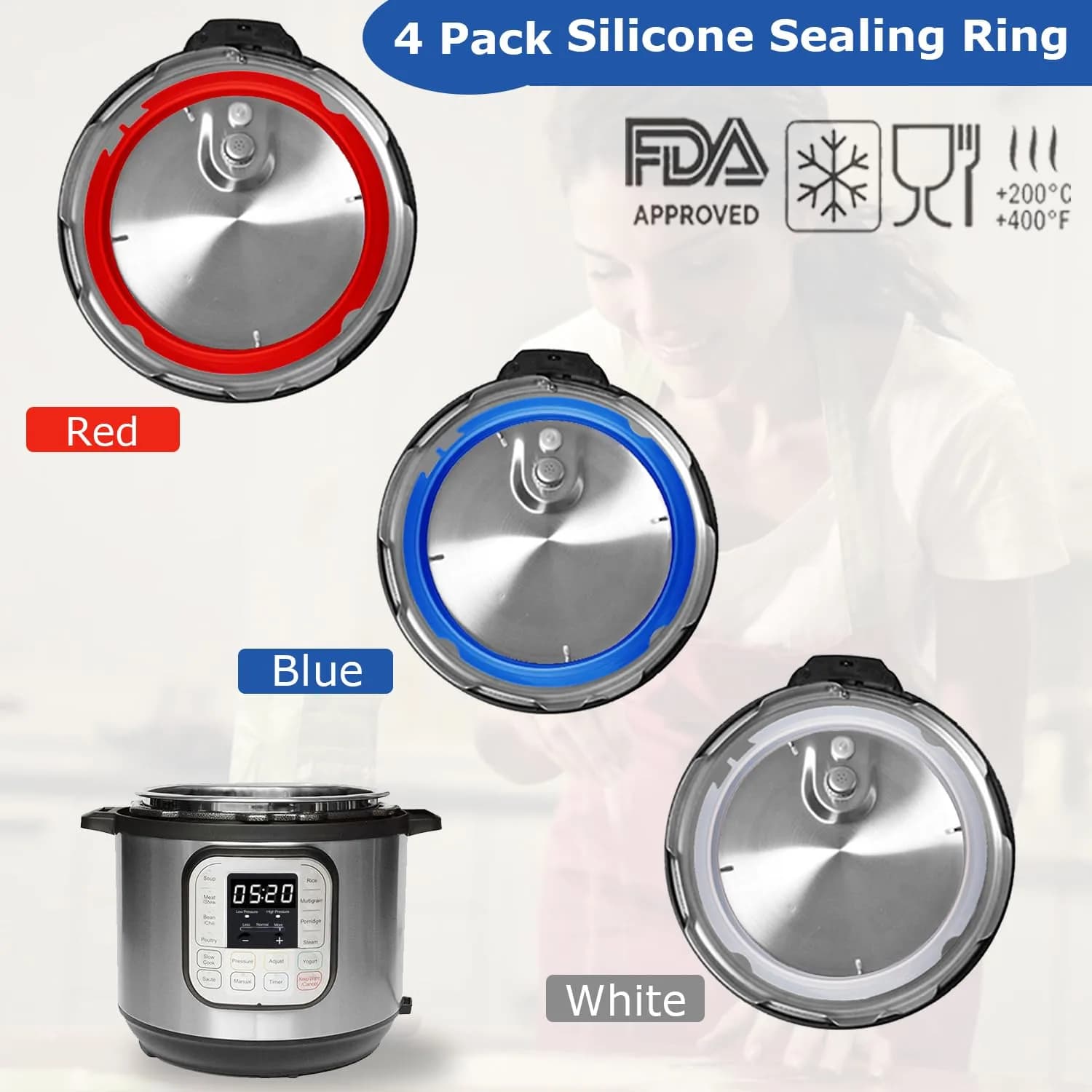 Fuator 3Qt Instant Pot Sealing Ring & Float Valve Caps | 3 Pack Clear, Red, Blue - view 4