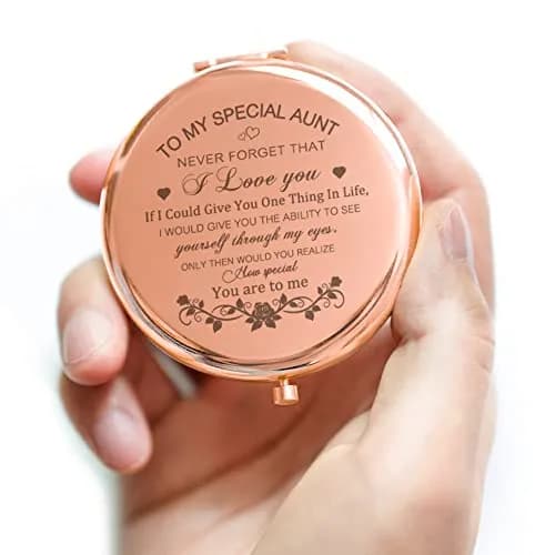 GAOLZIUY Rose Gold Compact Mirror with 2x Magnification | 7 cm (2.7"L x 2.3"W) Handheld Makeup Mirror thumbnail 5
