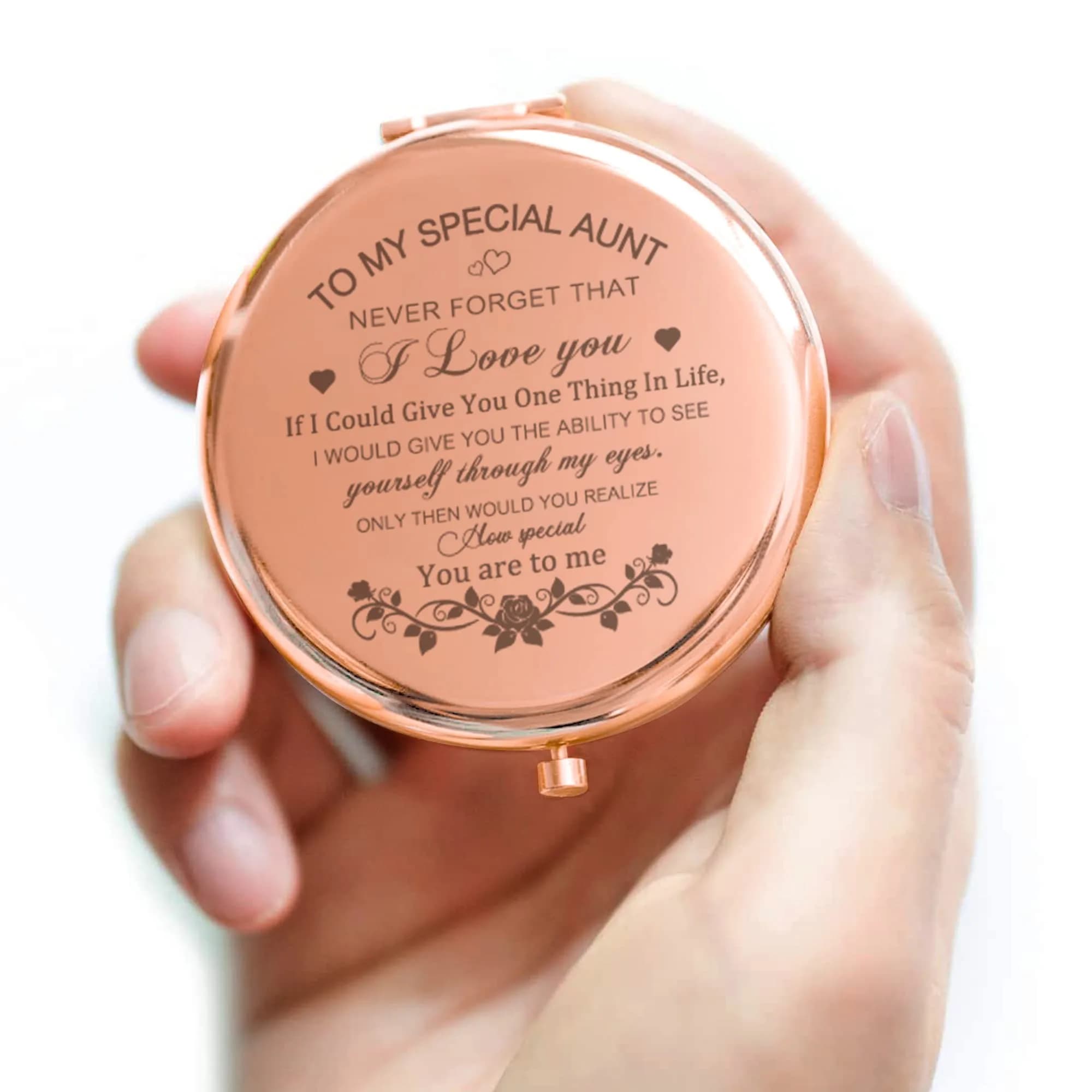 GAOLZIUY Rose Gold Compact Mirror with 2x Magnification | 7 cm (2.7"L x 2.3"W) Handheld Makeup Mirror - view 5