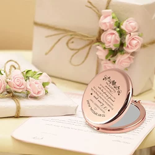 GAOLZIUY Rose Gold Compact Mirror with 2x Magnification | 7 cm (2.7"L x 2.3"W) Handheld Makeup Mirror thumbnail 6