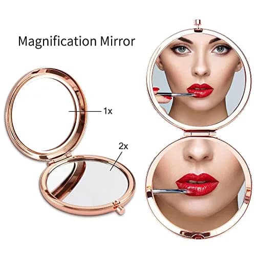 GAOLZIUY Rose Gold Compact Mirror with 2x Magnification | 7 cm (2.7"L x 2.3"W) Handheld Makeup Mirror thumbnail 2