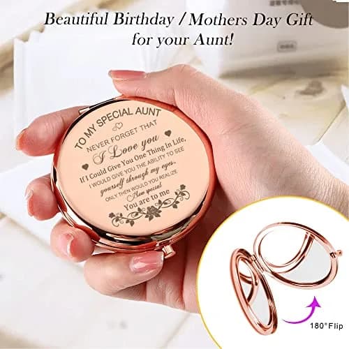 GAOLZIUY Rose Gold Compact Mirror with 2x Magnification | 7 cm (2.7"L x 2.3"W) Handheld Makeup Mirror thumbnail 3