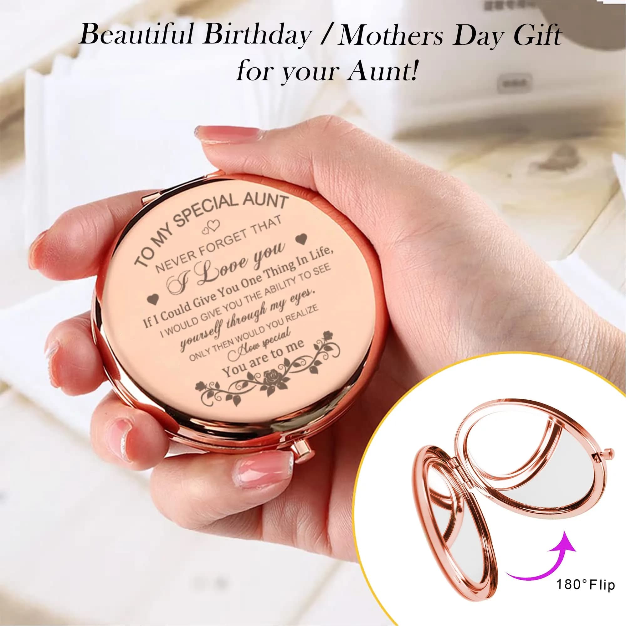 GAOLZIUY Rose Gold Compact Mirror with 2x Magnification | 7 cm (2.7"L x 2.3"W) Handheld Makeup Mirror - view 3