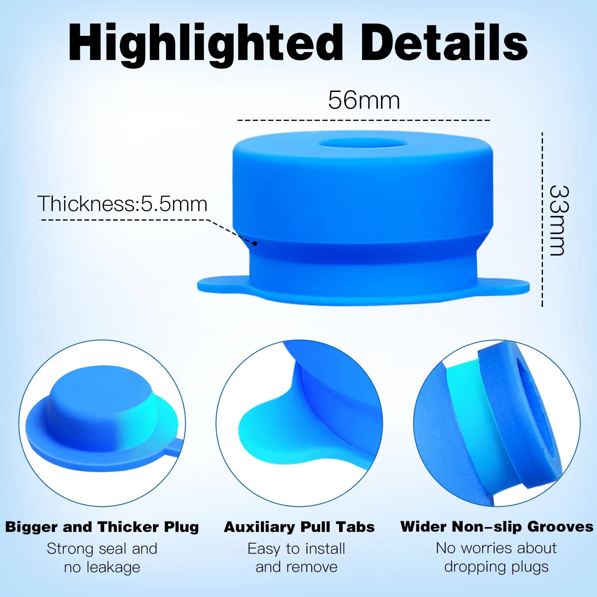 U-Goforst 5 Piece Blue Silicone Water Jug Caps for 3 & 5 Gallon Bottles - view 4