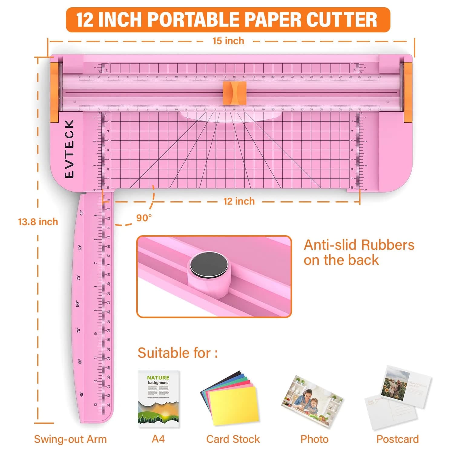 Evteck 12-Inch Slider Paper Cutter with Foldable Ruler, A4/Cardstock/Photo Trimmer - Chic Pink - view 3