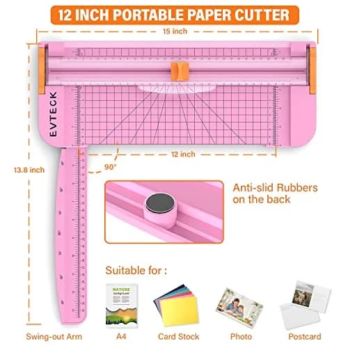 Evteck A4 Paper Cutter Slider Trimmer Pink 38.7cm (15.2in) | Cuts Smooth, Sharp Lines thumbnail 3
