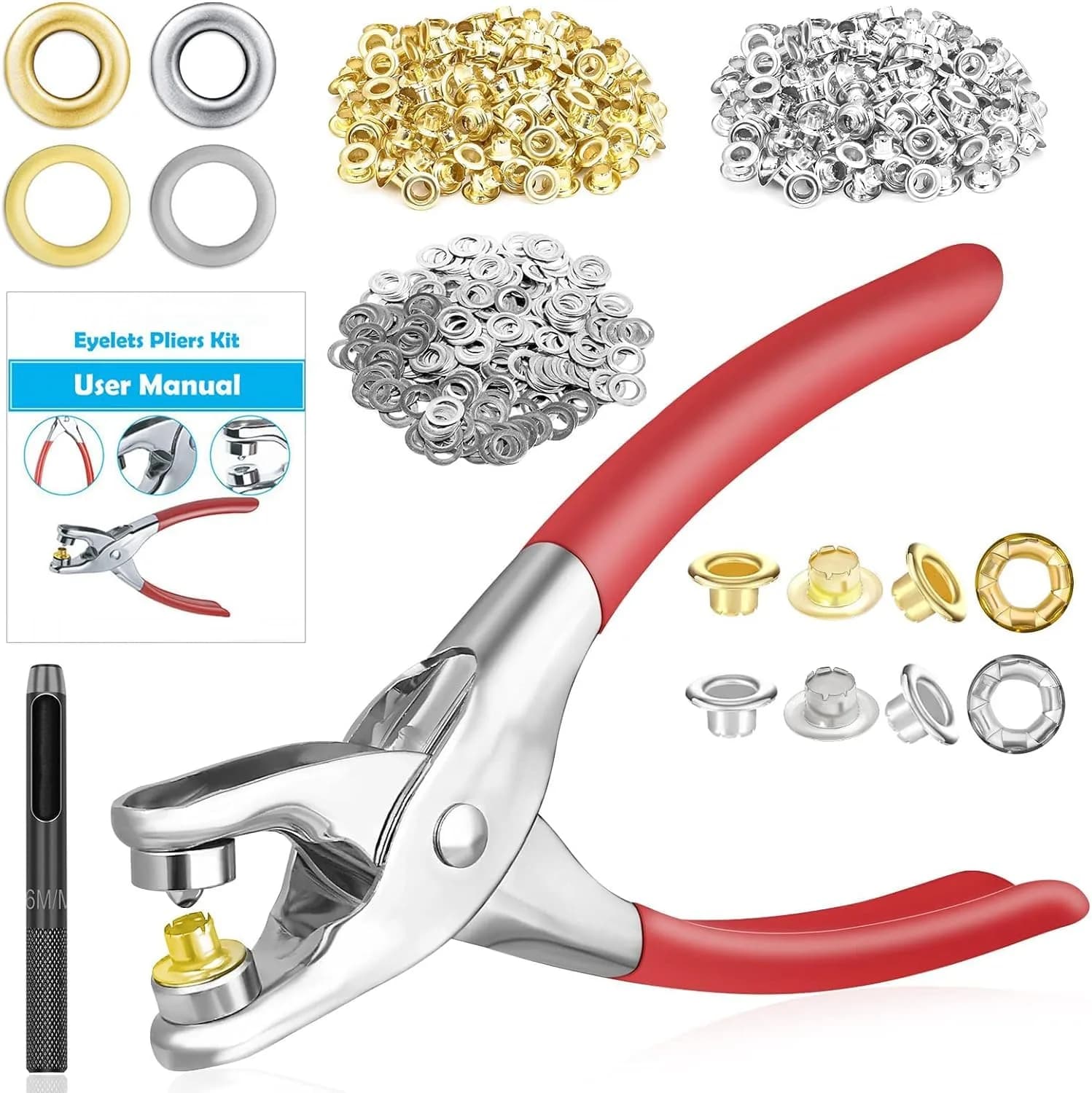 PAXCOO Grommet Eyelet Pliers Kit 1/4 Inch | Light-Duty Leather & Fabric Tool (Inside Dia: 6.4mm/Outer Dia: 12mm)
