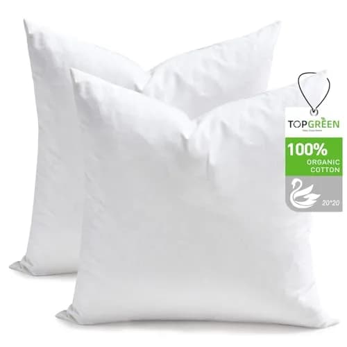 TOPGREEN Feather Down Throw Pillow Inserts 20 x 20 | Organic Cotton, Soft & Lofty (White) thumbnail 1