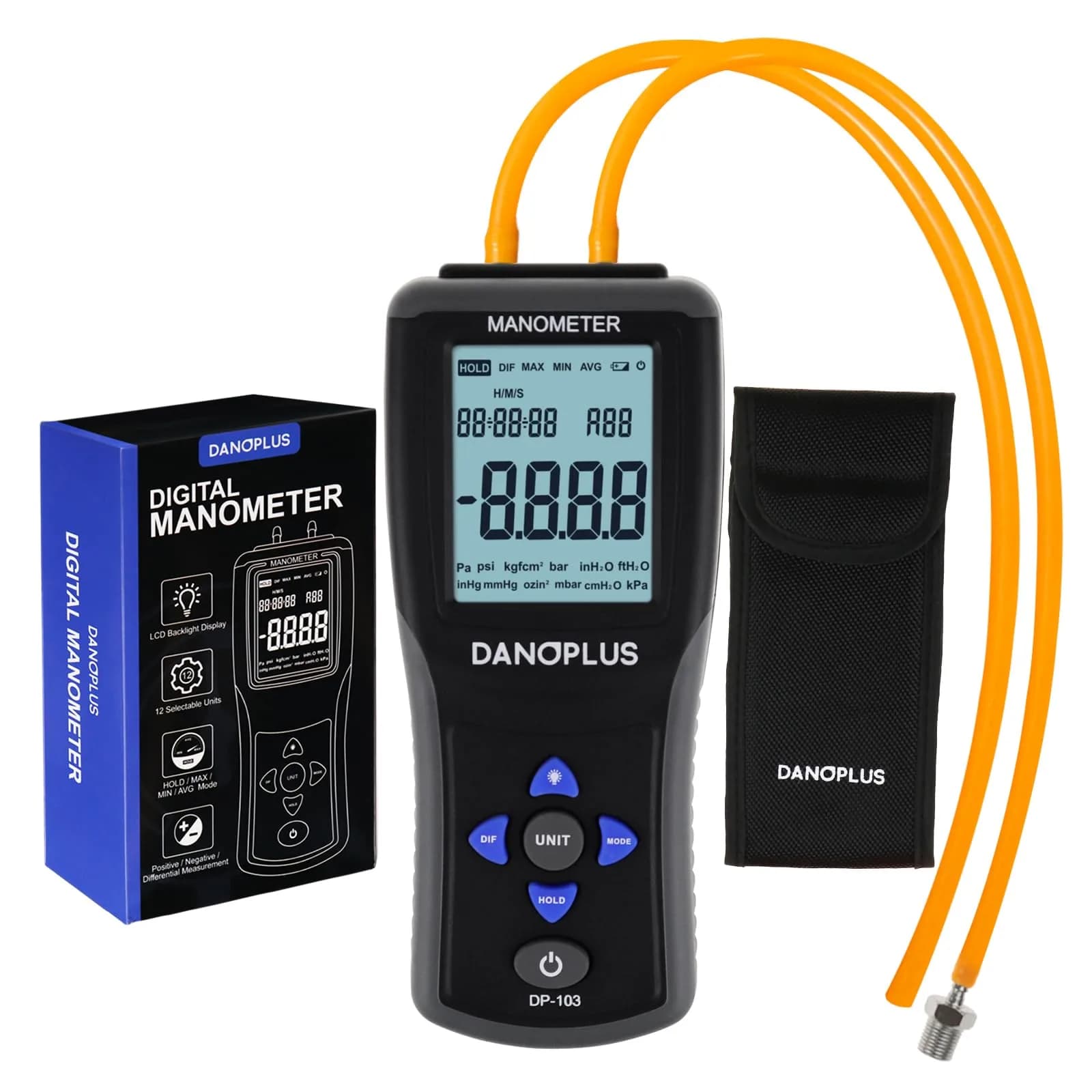 DANOPLUS Digital Manometer Gas Pressure Tester ±2.000psi | Accurate HVAC Air Pressure Meter with Data Record - main product image