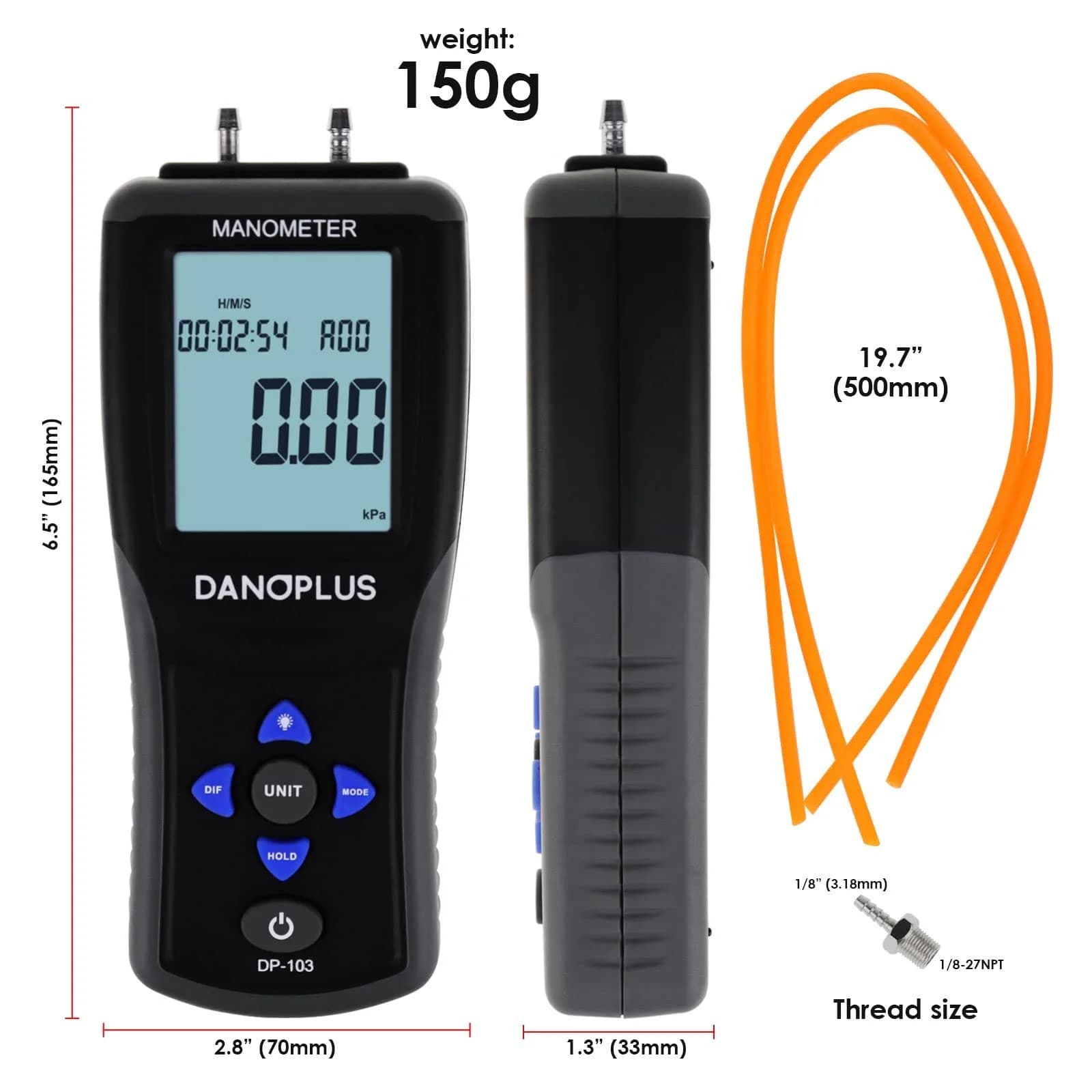 DANOPLUS Digital Manometer Gas Pressure Tester ±2.000psi | Accurate HVAC Air Pressure Meter with Data Record - view 8