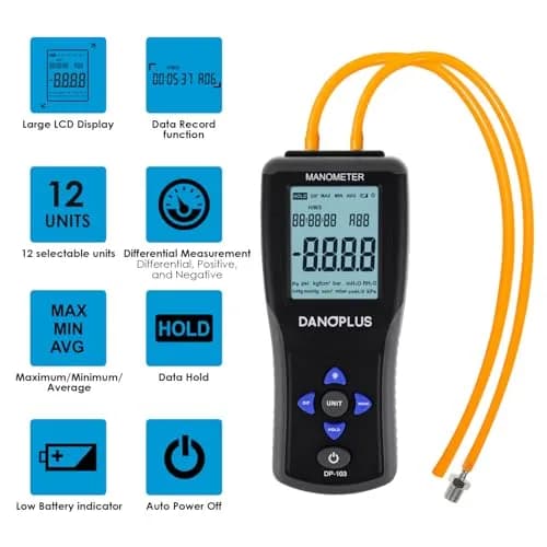 DANOPLUS Digital Manometer Gas Pressure Tester ±2.000psi | Accurate HVAC Air Pressure Meter with Data Record thumbnail 2