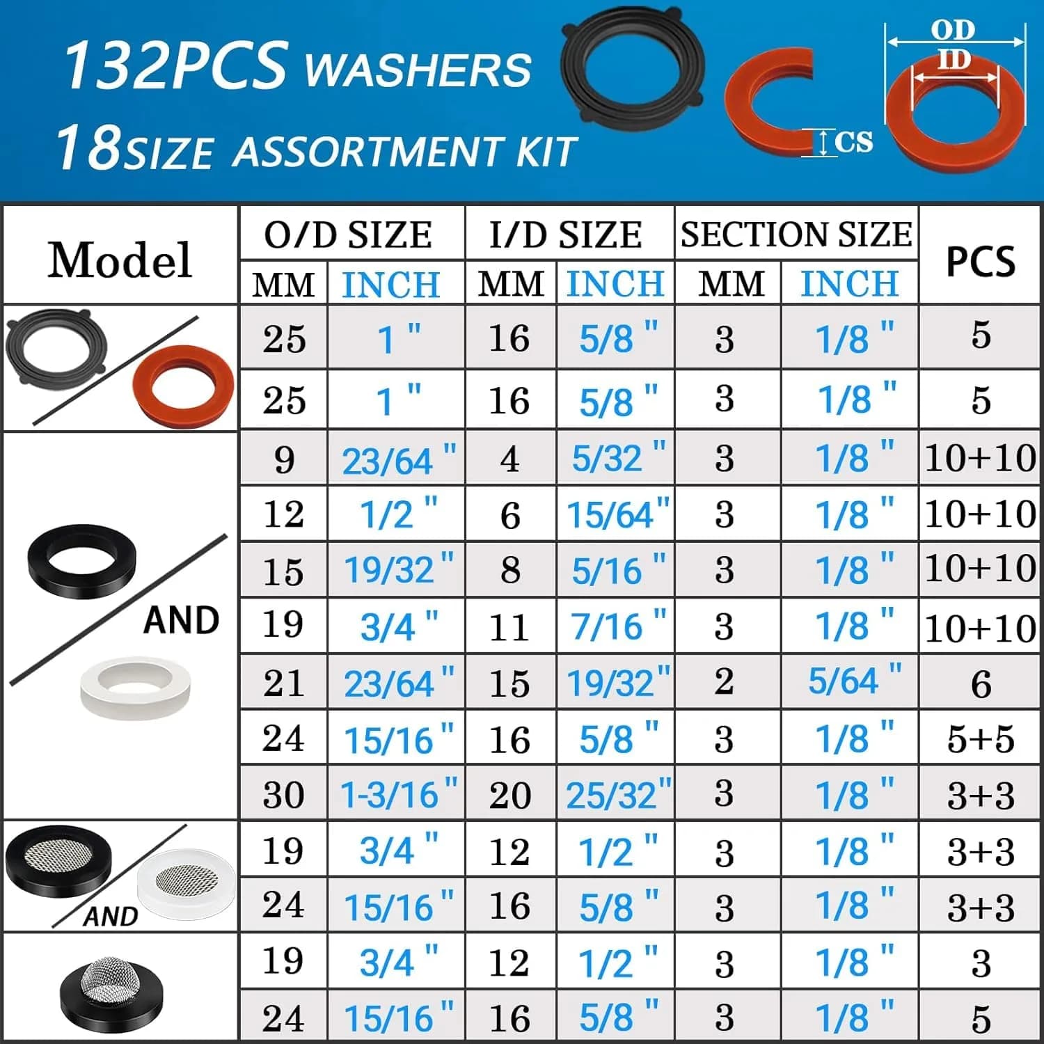 ZDBB 1000 Pcs O Ring & Washer Kit | Assorted Sizes for Plumbing & Appliances - view 3