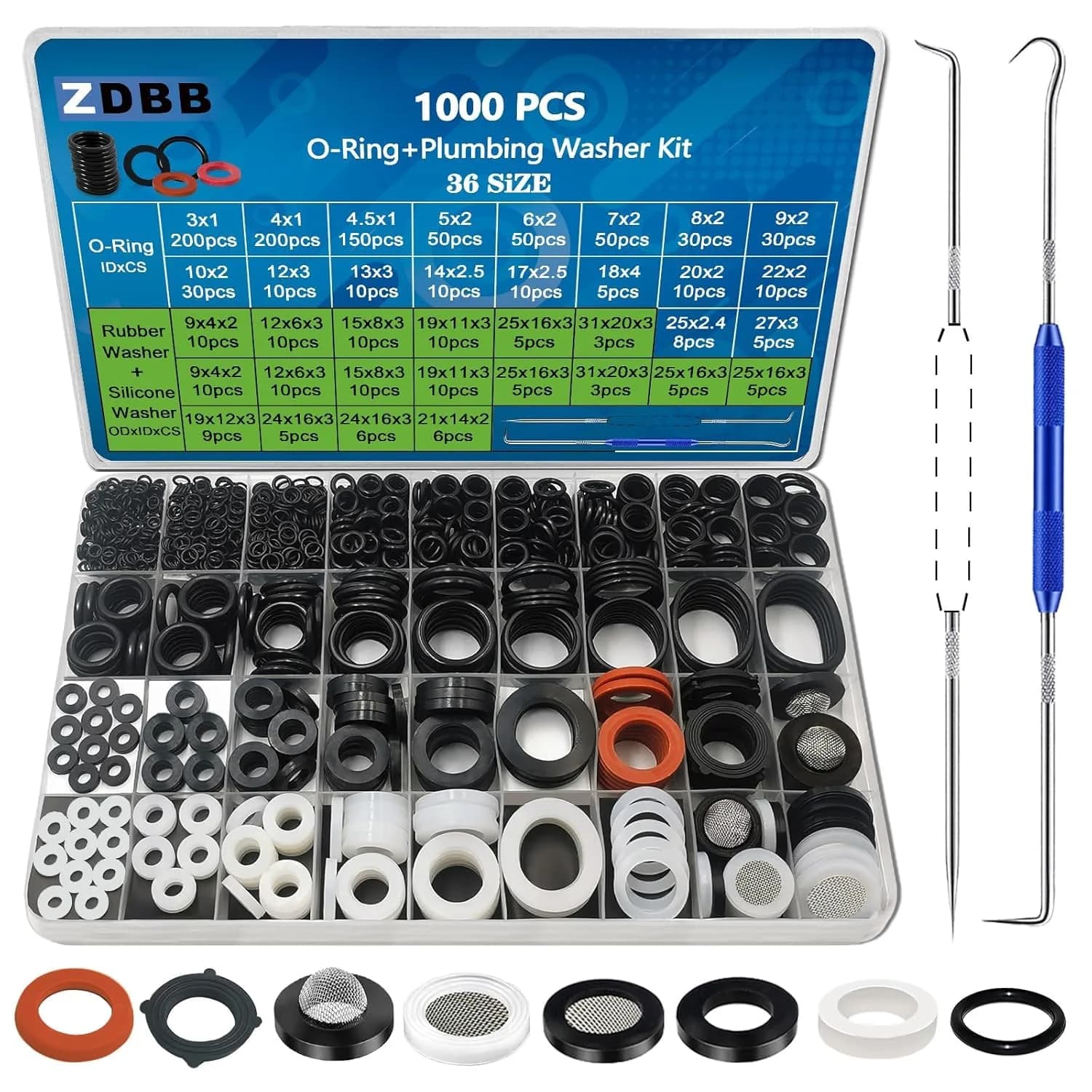 ZDBB 258 Pcs Faucet Washer & Hose Gasket Kit | Assorted Sizes for Outdoor Faucet & Garden Hose Repair — Plumbing Washers and O Ring 1000 Pcs
