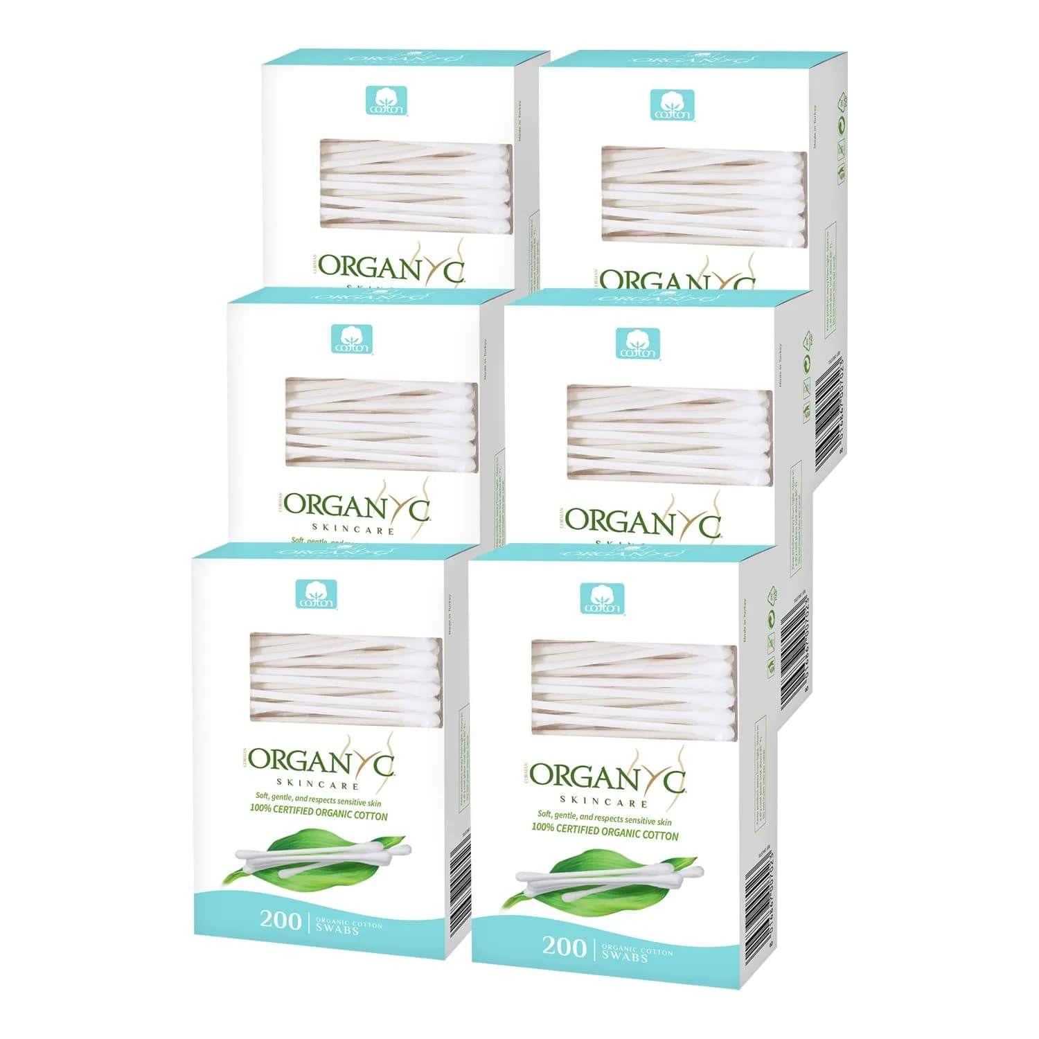 Organyc Certified Organic Cotton Swabs 1200 Count (6 Pack) | GOTS Certified Pure Cotton - main product image