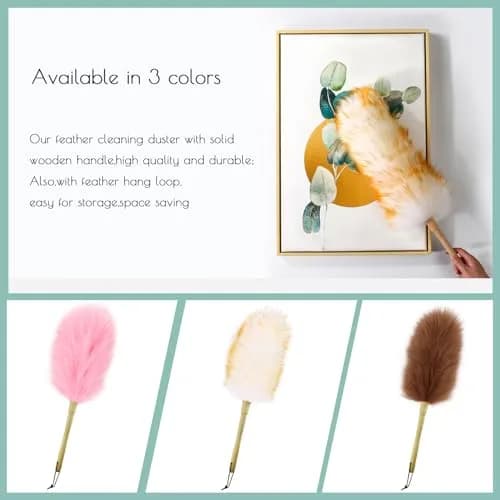 iHUFeather Lambswool Duster 16'' Length Solid Wooden Handle Leather Hang Strap for Cleaning Ceiling Fans Window Blinds Computer Furniture Figurines TV Brown | Soft Lamb Wool Dusting Tool thumbnail 6