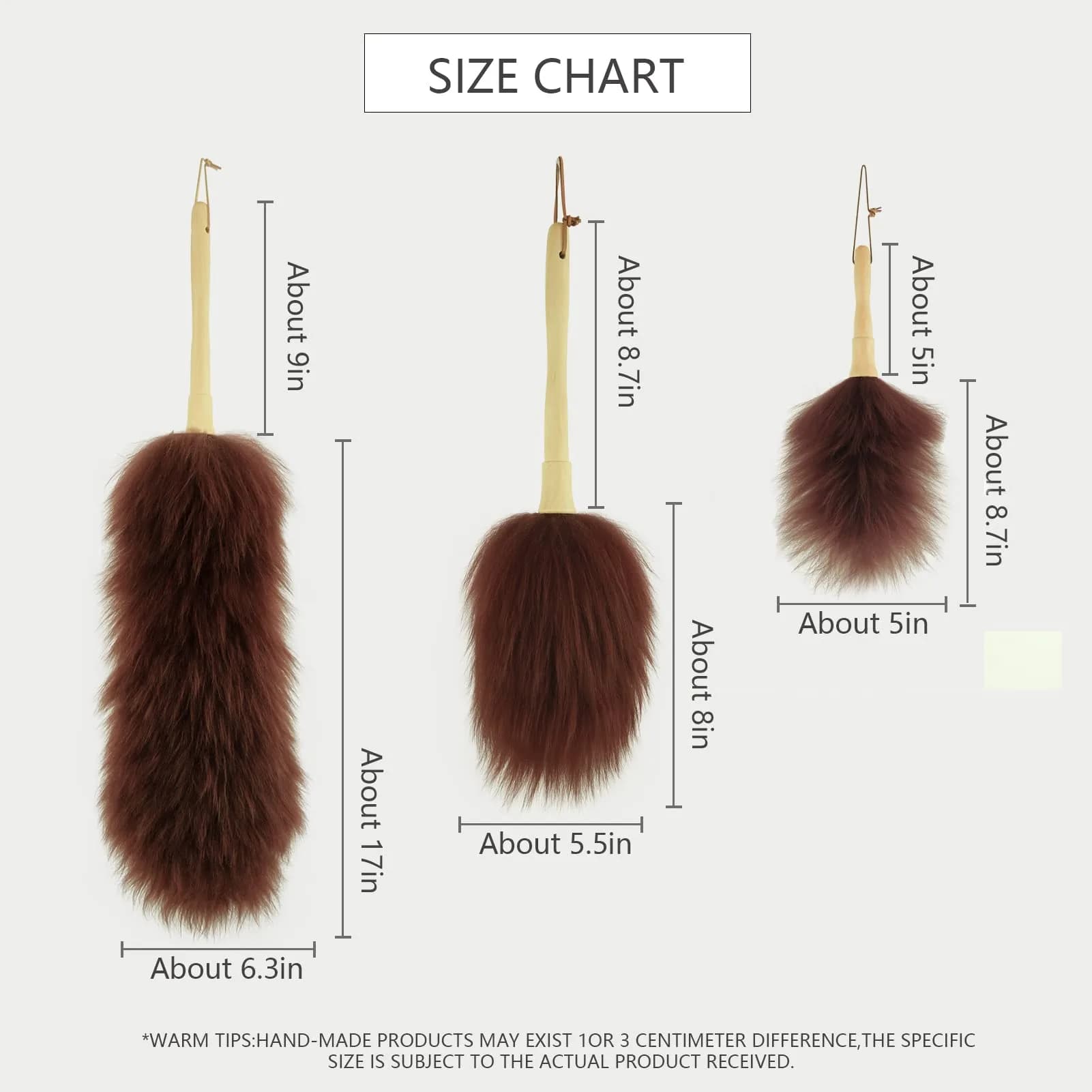 iHUFeather Lambswool Duster 16'' Length Solid Wooden Handle Leather Hang Strap for Cleaning Ceiling Fans Window Blinds Computer Furniture Figurines TV Brown | Soft Lamb Wool Dusting Tool - view 2